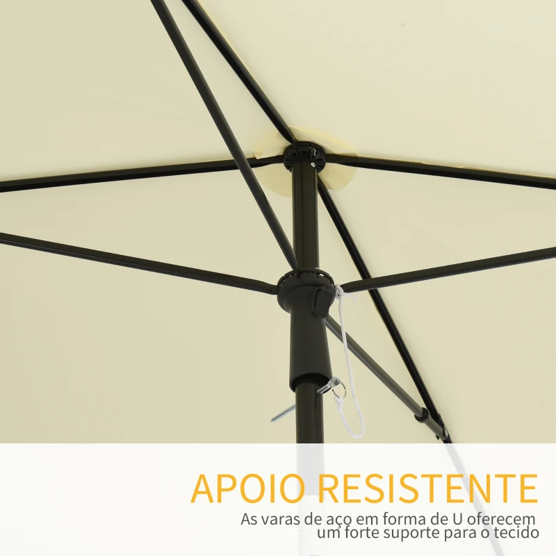 Outsunny Chapéu de Sol Retangular de Jardim 198x130x240cm Chapéu de Sol de Alumínio com Função de Inclinação para Terraço Pátio Exterior Creme