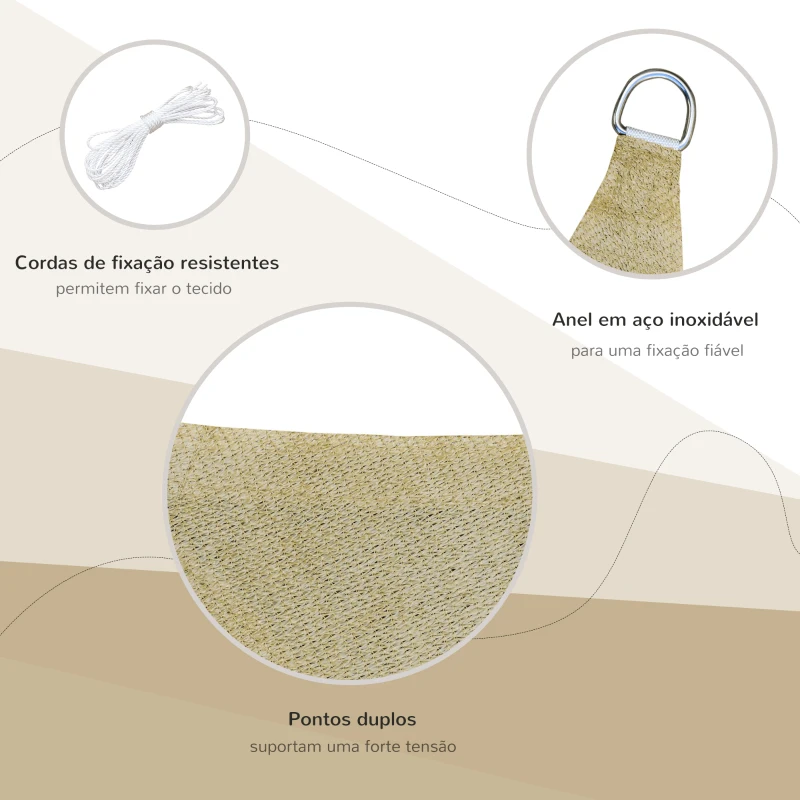 Outsunny Vela de Sombra Quadrado 3x3 m Toldo Vela de HDPE com Proteção UV Aneis em Forma de D e Cordas para Jardim Pátio Piscina Areia