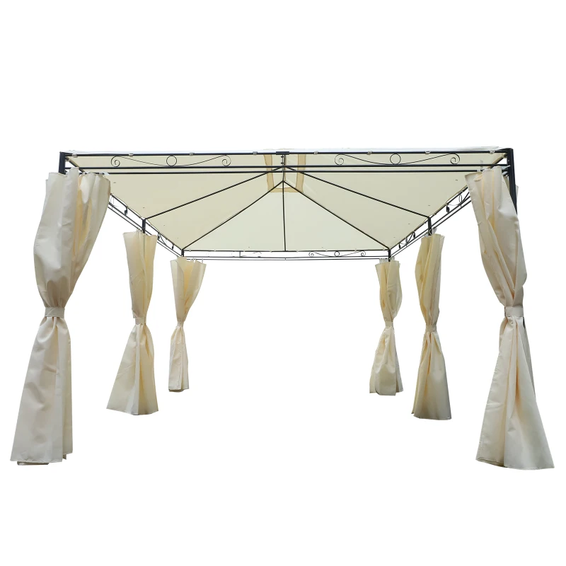 Outsunny Pérgola para jardim 4x3x2.55m Tecido Poliéster Resistente aos Raios UV Marco de Ferro com Parede Lateral Cor Creme