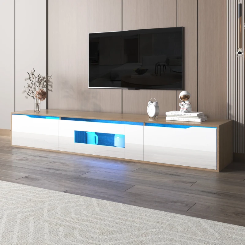 High Gloss Modern TV Stand with LED Lights, Versatile Mounting Options, 180x35x30 cm, White