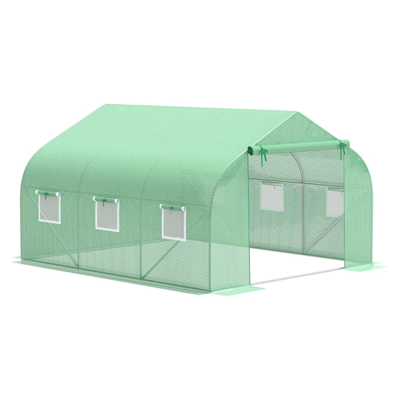 Outsunny Cobertura de Estufa de Túnel 3,5x3x2m Cobertura de Substituição de Estufa Polietileno com 6 Janelas e Portas Enroláveis Proteção de Plantas para Jardim Verde