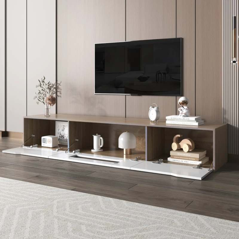 High Gloss Modern TV Stand with LED Lights, Versatile Mounting Options, 180x35x30 cm, White