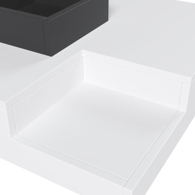 Glossy Lift Top Coffee Table with Removable Storage Box and LED Light Effect, 72x72x30 cm, White