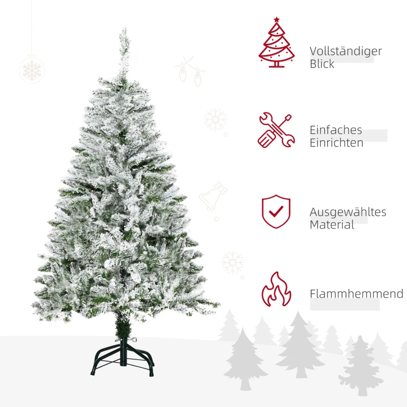 HOMCOM Kunstmatige Kerstboom met Sneeuw-effect, Vlamvertragend, Scharnierconstructie, Groen/Wit