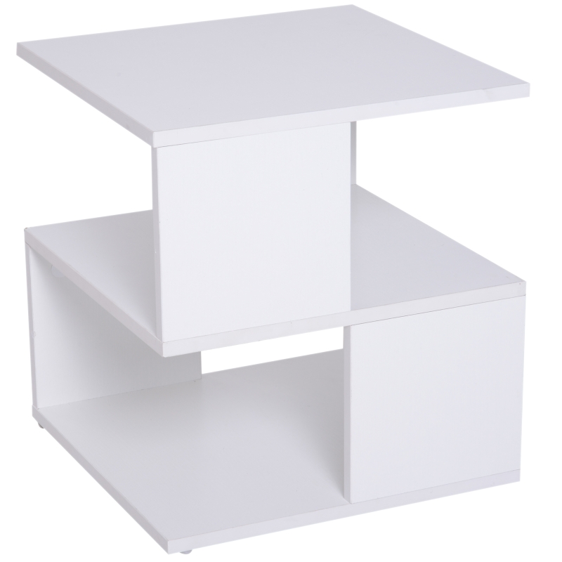 HOMCOM Mesa Auxiliar Mesa de Cabeceira de 2 Níveis com Prateleira de Armazenamento para Sala Quarto Estante 40x40x43 cm Branco