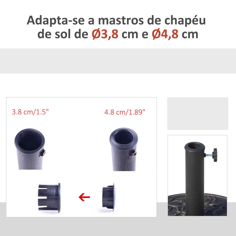 Outsunny Base para Chapéu de Sol Suporte para Chapéu de Sol para Mastros de 38mm e 48mm para Jardim Exterior Ø45,5x32cm Preto e Bronze
