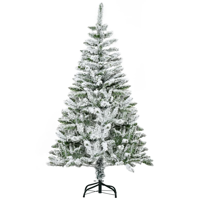 HOMCOM Kunstmatige Kerstboom met Sneeuweffect, Vlamvertragend, Scharnierconstructie, Groen/Wit