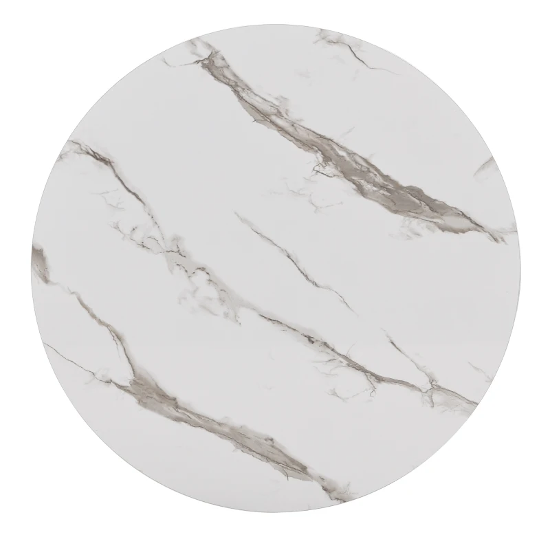 Round Nesting Marble Coffee Table with Storage Drawers, High Gloss Tabletops, Golden Metal Frame, 70x70x45 cm/50x50x38.5 cm, White