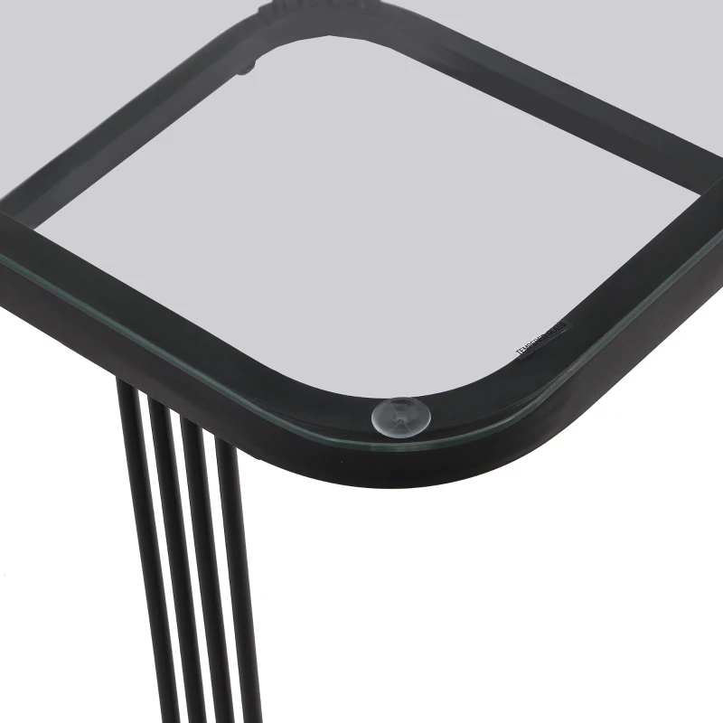 Set of 2 Marble Coffee Table with Black Legs and Drawers, Nesting Coffee Table with High-Gloss Tabletops, 60x60x42 cm+50x50x33.5 cm, Black