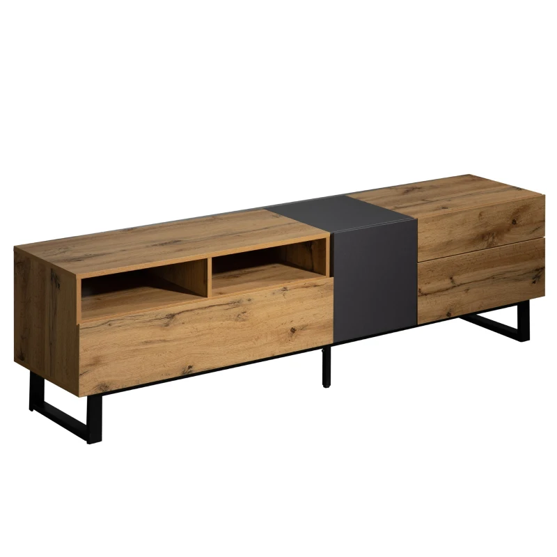 Wood TV Stand with Storage Compartments, and Grain Finish, 180x50x38 cm, Natural