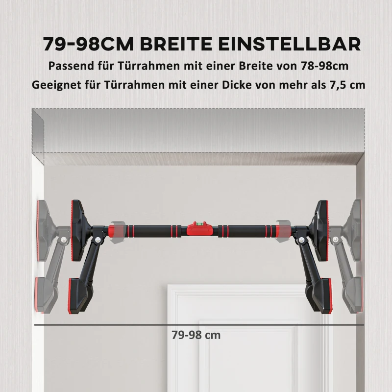 SPORTNOW Drążek do podciągania, regulowany 78-98 cm, z poziomicą, 6-punktowe wsparcie, Metal, Czarny/Czerwony
