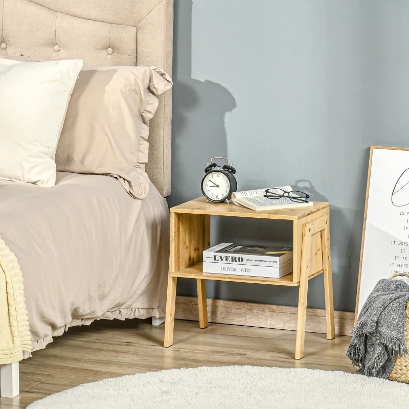 HOMCOM Comodino Multiuso Tavolino da Divano in Bambù, Design Aperto, 43x32.5x42cm