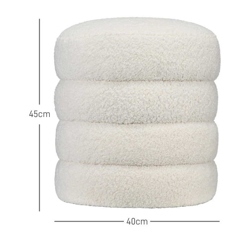 HOMCOM Taboret, Okrągły, Teddy Fleece, Stalowa Rama, do 120kg, Φ40x45H cm, Kremowy