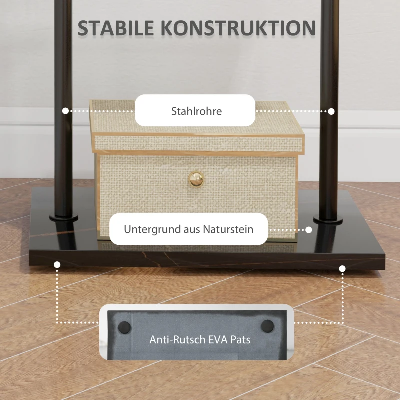 HOMCOM Wieszak z drążkiem z zatrzaskami, 3 haczyki, półka, podstawa z kamienia syntetycznego, Czarny