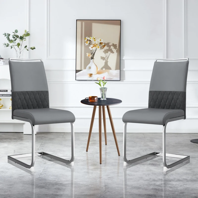 Set aus 2 modernen und ergonomischen Esszimmerstühlen mit hoher Rückenlehne aus Kunstleder und Stoff in Leinenoptik, Grau