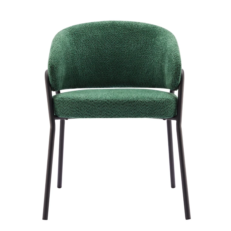 Chaise de Salle à Manger Moderne en tissu de sherpa avec Accoudoirs et Dossier Ergonomique, Pieds en Métal, rembourré Chaises, Vert foncé