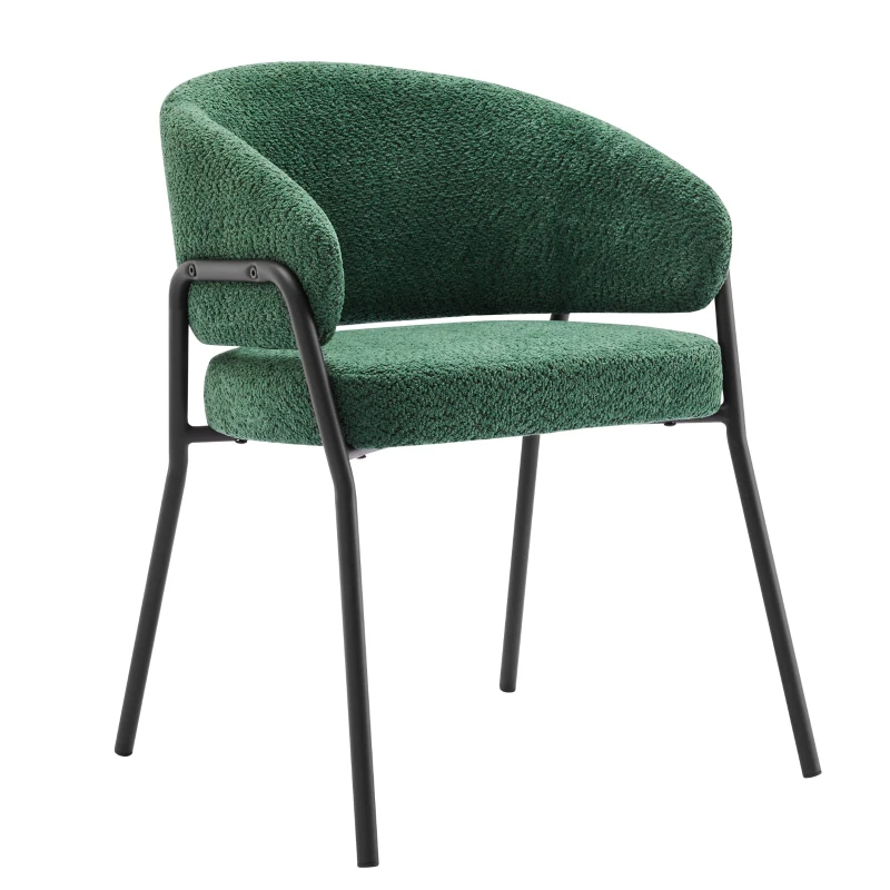 Chaise de Salle à Manger Moderne en tissu de sherpa avec Accoudoirs et Dossier Ergonomique, Pieds en Métal, rembourré Chaises, Vert foncé