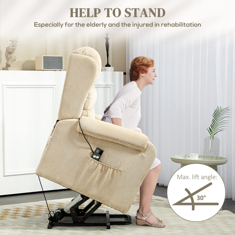 HOMCOM Fotoliu Electric Ridicător 160° din Material Textil cu Telecomandă și Suport pentru Picioare, 85x88x109 cm, Crem