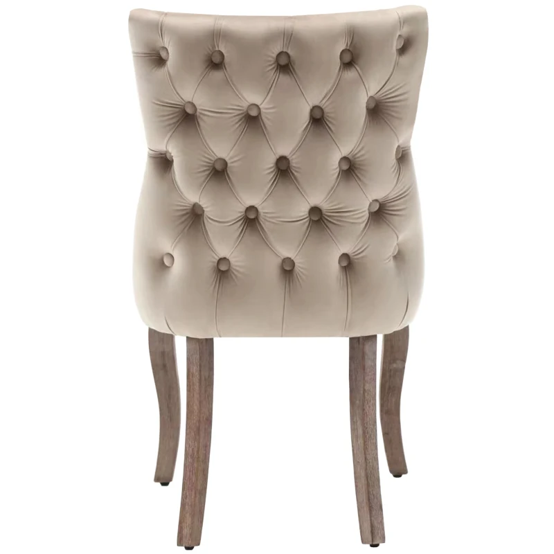 Ensemble de 4 rembourrés Chaises de salle à manger hors de velours avec Détails boutons et rivets métalliques, Beige
