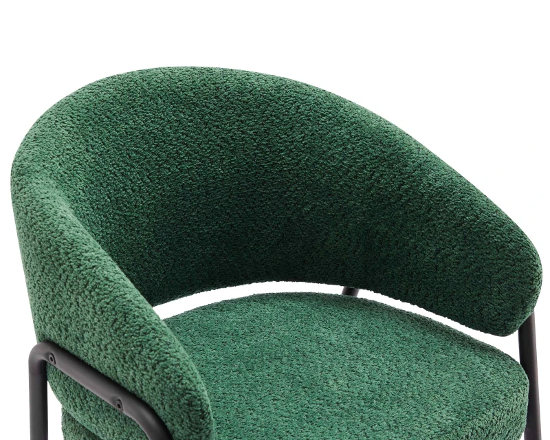 Chaise de Salle à Manger Moderne en tissu de sherpa avec Accoudoirs et Dossier Ergonomique, Pieds en Métal, rembourré Chaises, Vert foncé