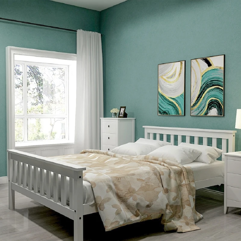 Lit Double 140x200 cm à Lattes, Design Minimaliste, pour Adultes et Jeunes, sans Matelas, 140x200cm, Blanc