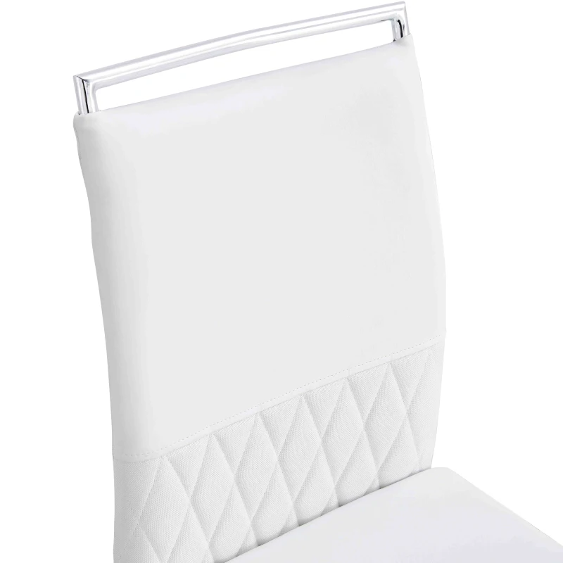 Set aus 4 modernen und ergonomischen Esszimmerstühlen mit hoher Rückenlehne aus Kunstleder und Stoff in Leinenoptik, Weiß