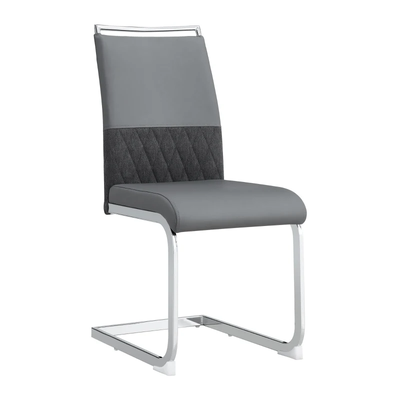 Set aus 2 modernen und ergonomischen Esszimmerstühlen mit hoher Rückenlehne aus Kunstleder und Stoff in Leinenoptik, Grau