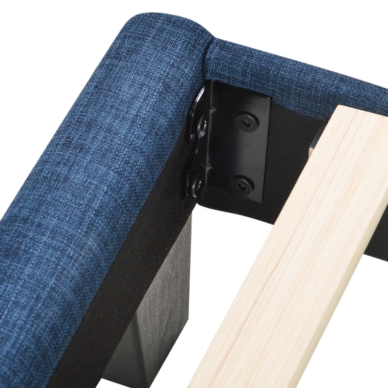 Doppelbett mit gepolstertem Kopfteil und Lattenrost, Bezug in Leinenoptik, ohne Matratze, 140x200 cm, Blau