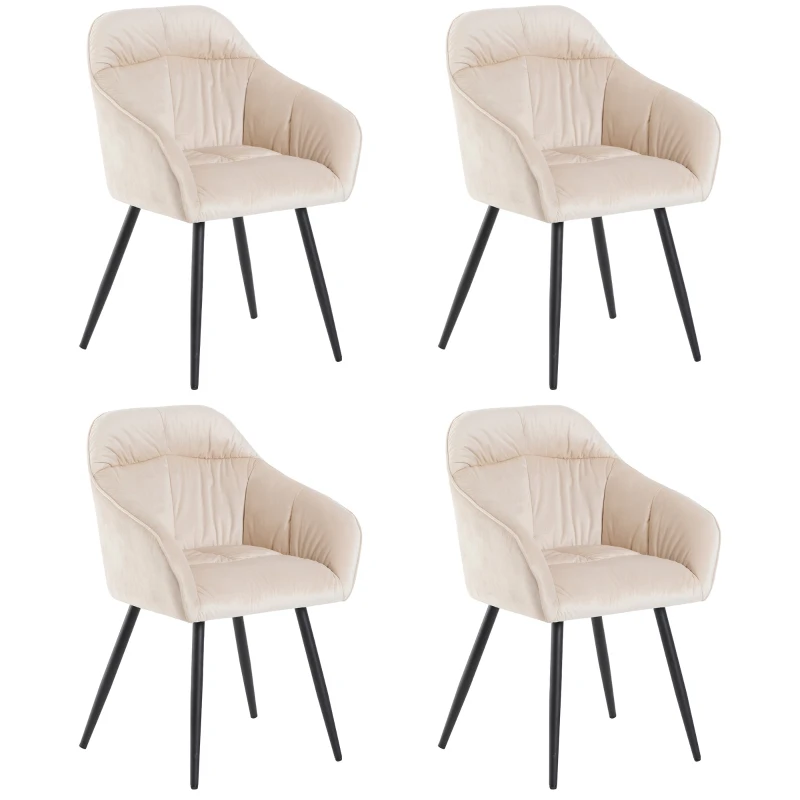 Set aus 4 eleganten und modernen Esszimmerstühlen mit Armlehnen und Rückenlehne, Polsterung mit Bezug in Samtoptik, Beige