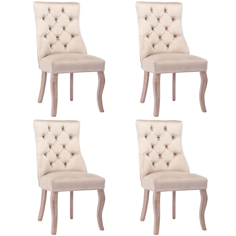 Set aus 4 gepolsterten Esszimmerstühlen mit Knopfheftung, Samtoptik, Beige