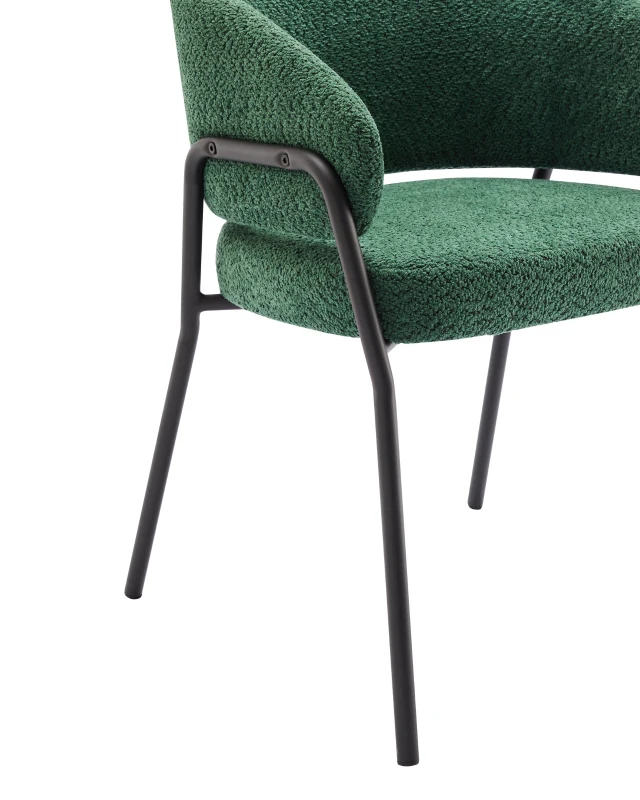 Chaise de Salle à Manger Moderne en tissu de sherpa avec Accoudoirs et Dossier Ergonomique, Pieds en Métal, rembourré Chaises, Vert foncé