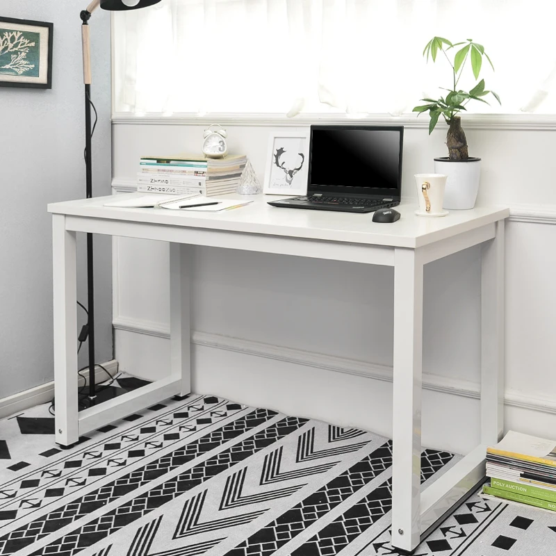 Bureau Informatique Moderne pour Bureau et Gaming, Structure en Acier Chromé et Pieds Réglables, 120x60x75 cm, Blanc
