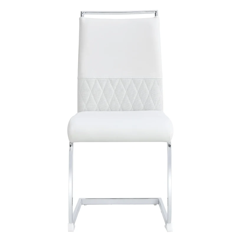Set aus 6 modernen und ergonomischen Esszimmerstühlen mit hoher Rückenlehne aus Kunstleder und Stoff in Leinenoptik, Weiß
