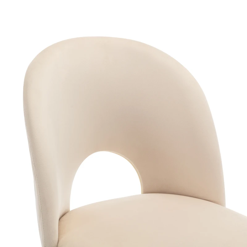 Set aus 6 gepolsterten Esszimmerstühlen in Samtoptik, Rückenlehne mit Diamantmuster, Metallrahmen, Beige