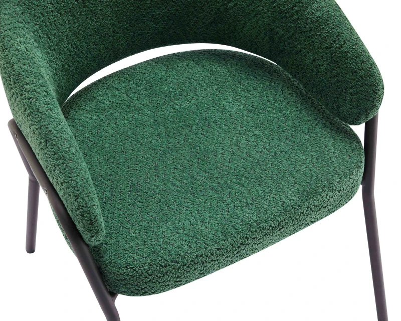Chaise de Salle à Manger Moderne en tissu de sherpa avec Accoudoirs et Dossier Ergonomique, Pieds en Métal, rembourré Chaises, Vert foncé