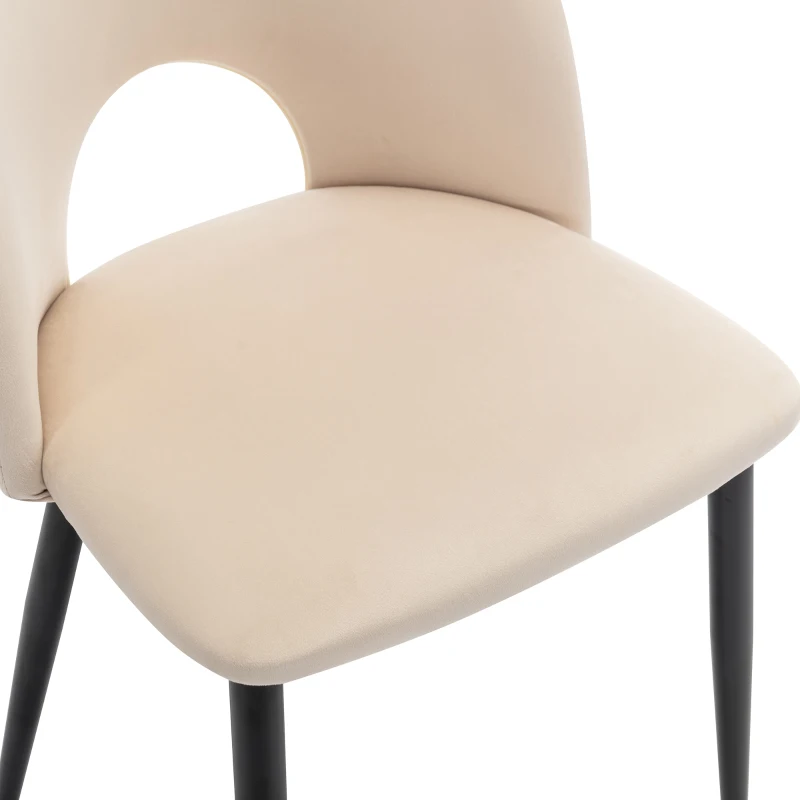 Set aus 6 gepolsterten Esszimmerstühlen in Samtoptik, Rückenlehne mit Diamantmuster, Metallrahmen, Beige