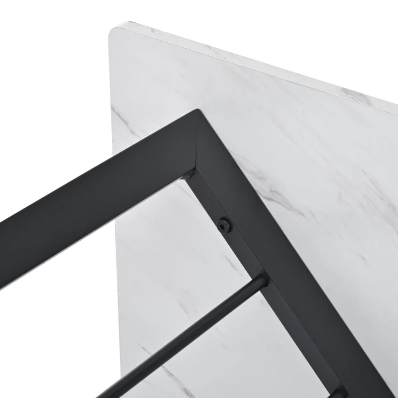 Rectangulaire moderne Table à manger avec plateau en MDF aspect marbre et en forme de V Pieds en métal, Réglables en Hauteur, Blanc+Noir