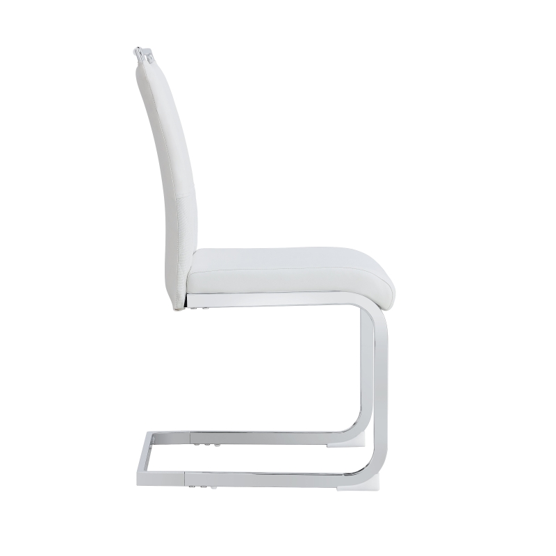 Set aus 6 modernen und ergonomischen Esszimmerstühlen mit hoher Rückenlehne aus Kunstleder und Stoff in Leinenoptik, Weiß