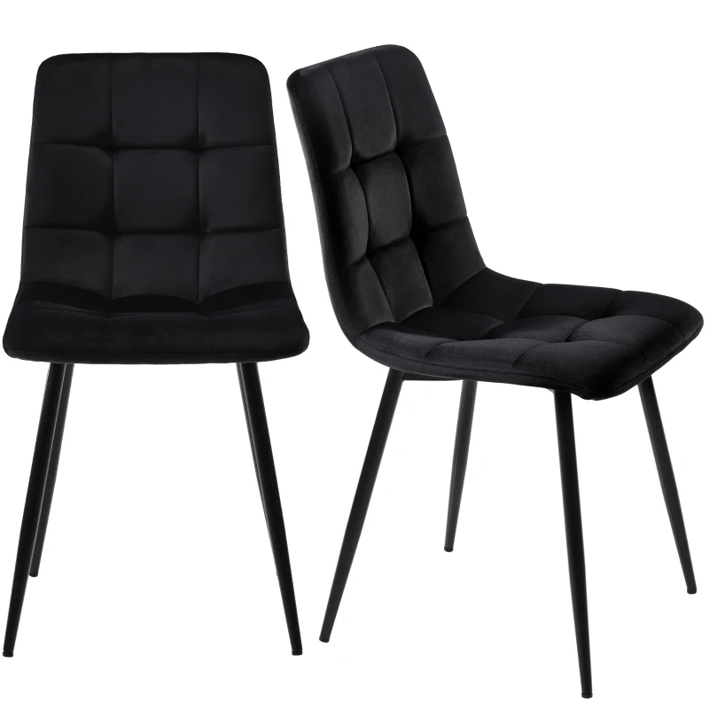 Set aus 4 gepolsterten Stühlen in Samtoptik für das Esszimmer mit Rückenlehne und Metallrahmen, Schwarz