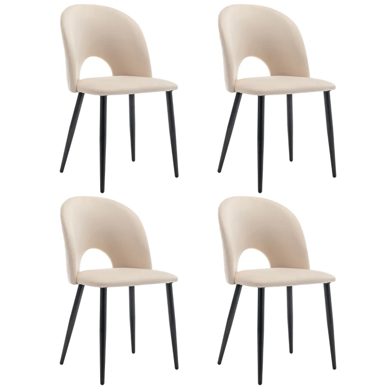 Ensemble de 4 rembourrés Chaises de salle à manger hors de velours avec diamanté Dossier et structure en métal, Beige