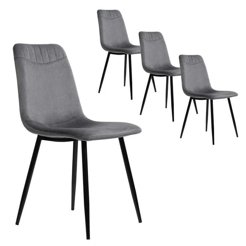 Ensemble de 4 rembourrés Chaises de salle à manger en velours avec Dossier, Structure en Métal et design ergonomique, Gris