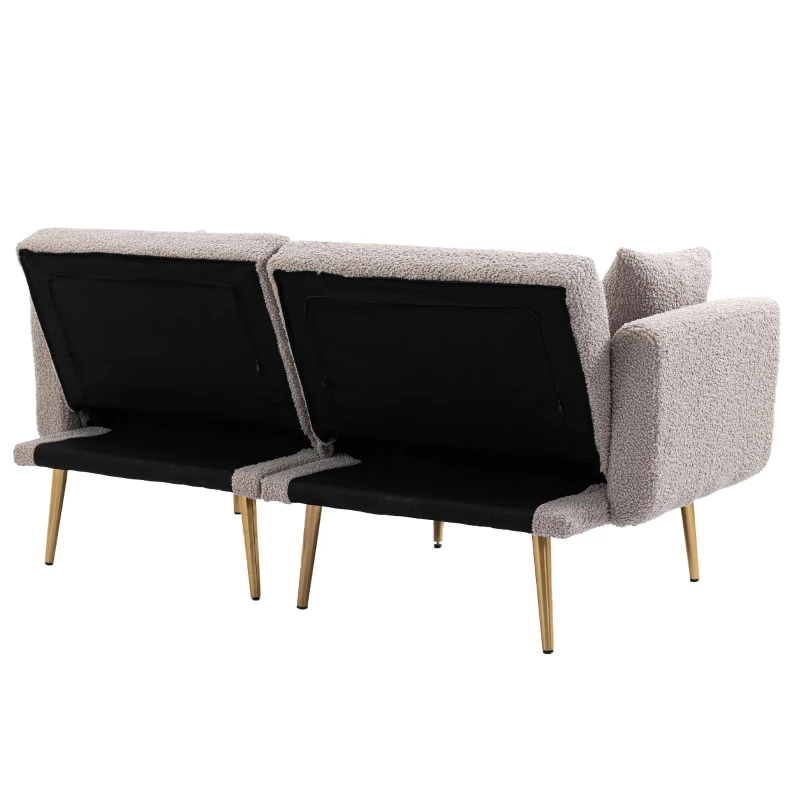 Canapé lit en tissu teddy pour 3 personnes avec Ajustable Postes, robustes Structure métallique, idéale pour Salon et chambre, 162x78x80 cm, Gris