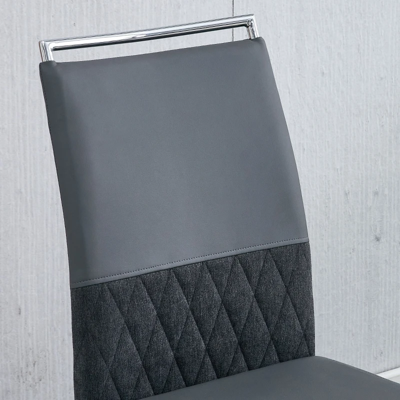 Set aus 6 modernen und ergonomischen Esszimmerstühlen mit hoher Rückenlehne aus Kunstleder und Stoff in Leinenoptik, Grau