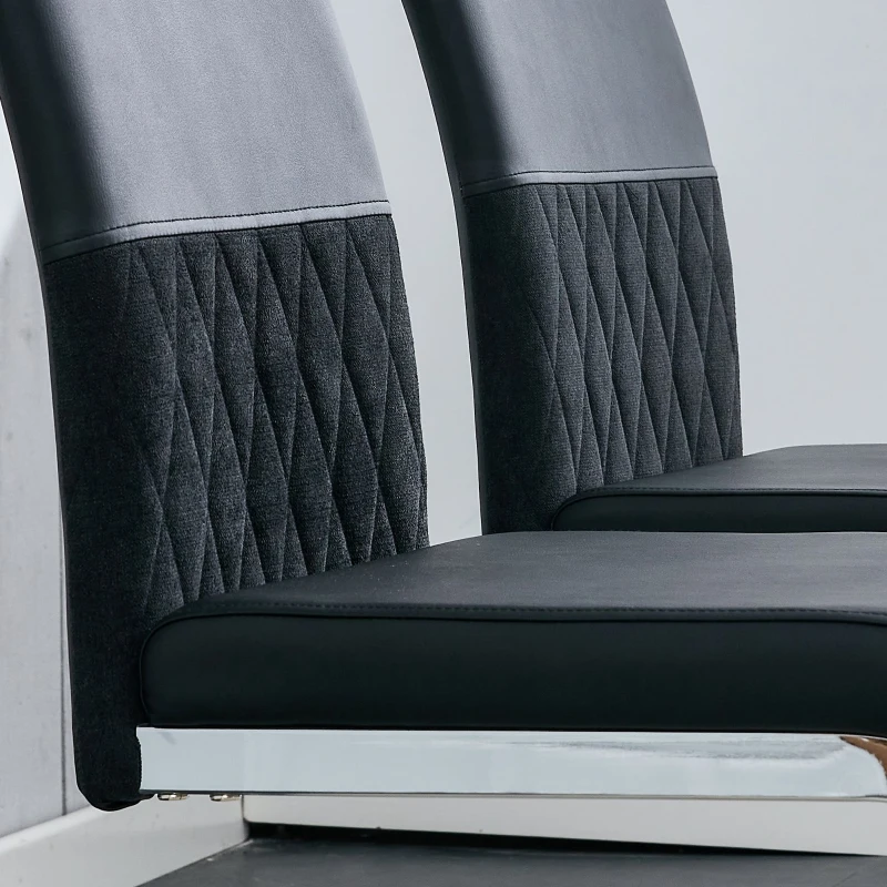 Set aus 4 modernen und ergonomischen Esszimmerstühlen mit hoher Rückenlehne aus Kunstleder und Stoff in Leinenoptik, Schwarz