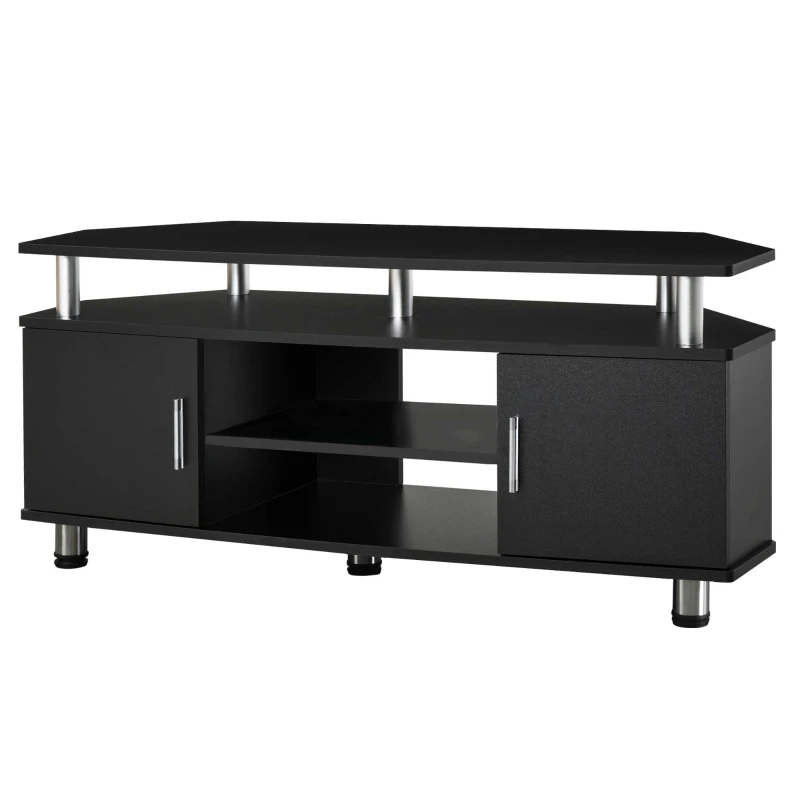 HOMCOM Comoda TV cu 2 compartimente inchise raft blat benzi antiderapante negru