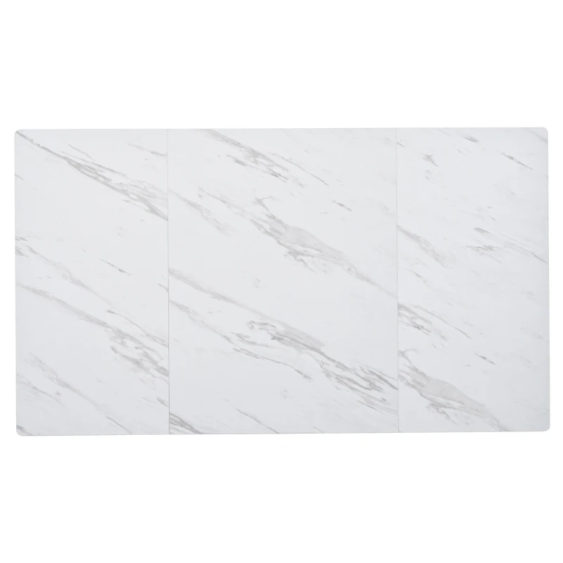 Rectangulaire moderne Table à manger avec plateau en MDF aspect marbre et en forme de V Pieds en métal, Réglables en Hauteur, Blanc+Noir