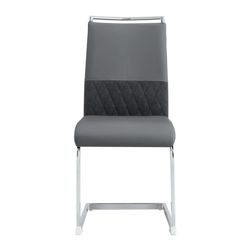 Set aus 6 modernen und ergonomischen Esszimmerstühlen mit hoher Rückenlehne aus Kunstleder und Stoff in Leinenoptik, Grau