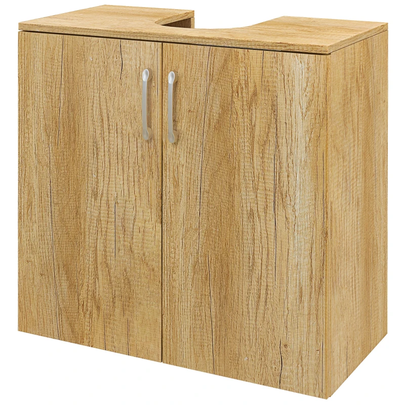 HOMCOM Mobilier de Baie Modern Sub Chiuvetă, Dulăpior Suspendat cu 2 Uși și 2 Rafturi, 60x30x60 cm, Lemn Natural(m-10)