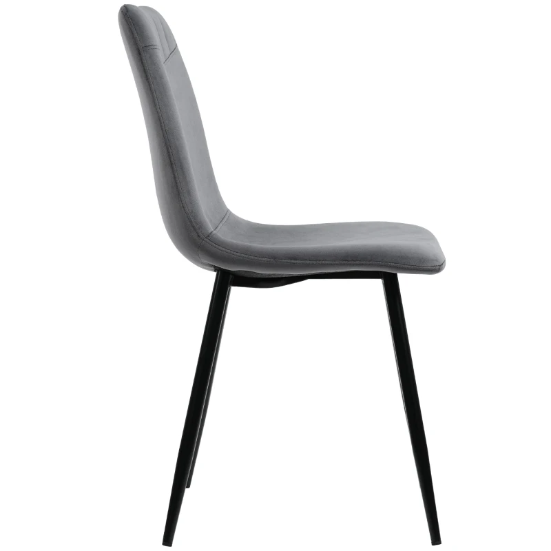 Ensemble de 4 rembourrés Chaises de salle à manger en velours avec Dossier, Structure en Métal et design ergonomique, Gris