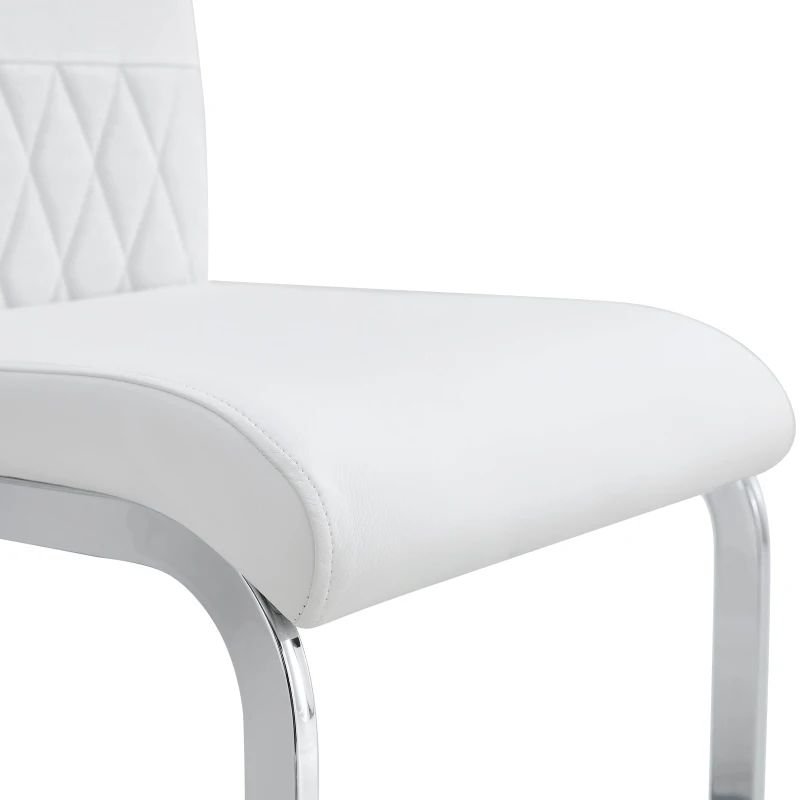 Set aus 6 modernen und ergonomischen Esszimmerstühlen mit hoher Rückenlehne aus Kunstleder und Stoff in Leinenoptik, Weiß